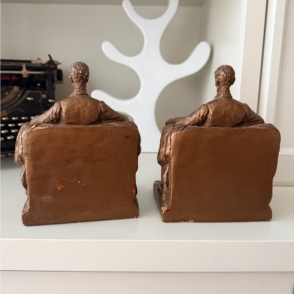 Vintage 1962 AUSTIN PRODUCTIONS Sculpture Lincoln Bookends X 2 Bronze Plaster - Picture 13 of 17